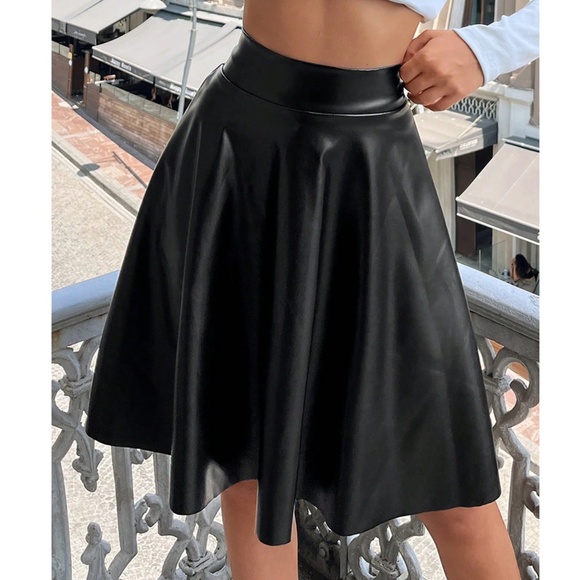Luxe Black Vegan Leather High Waisted Mini Skirt